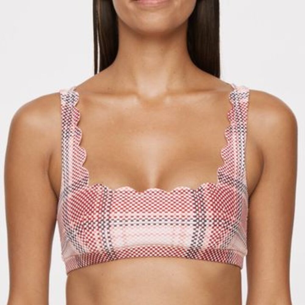Marysia Pink Plaid Palm Springs Scallop Edge Bikini Swim Top S NWOT